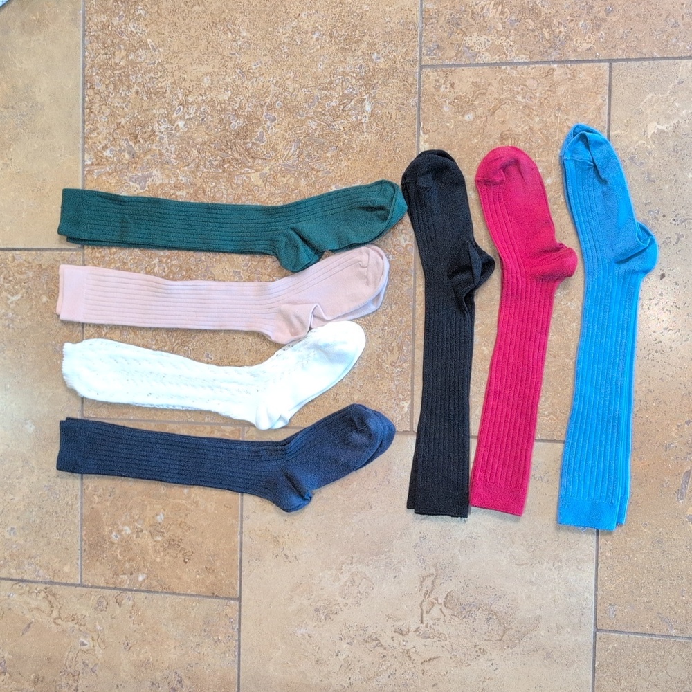 Condor girl socks. Set of 7. Red, blue, black, white, green and peach. Size 8.